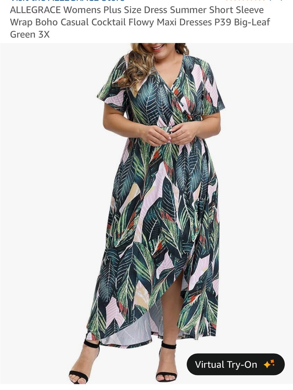 Plus Size Tropical Leaf High-Low Wrap Dress - Green